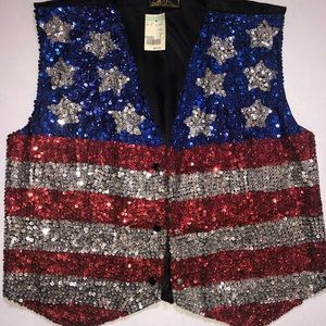 Sequins Sparkle American Flag Vest Vintage Small